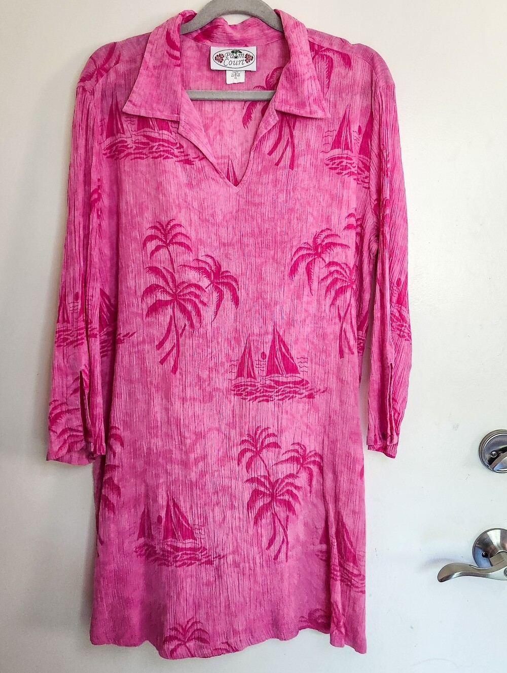 Vintage Palm Court Pink Tropical Cotton Beach Tunic Cover Up Medium